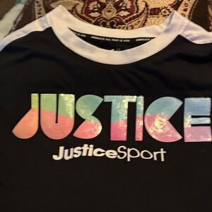 Justice Black Tee with Multicolor Logo